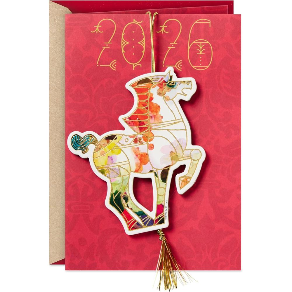 image:imageHallmark Chinese New Year Card 2026 Lunar New Year Card with Ornament Watercolor Horse2026 Year of the Horse
