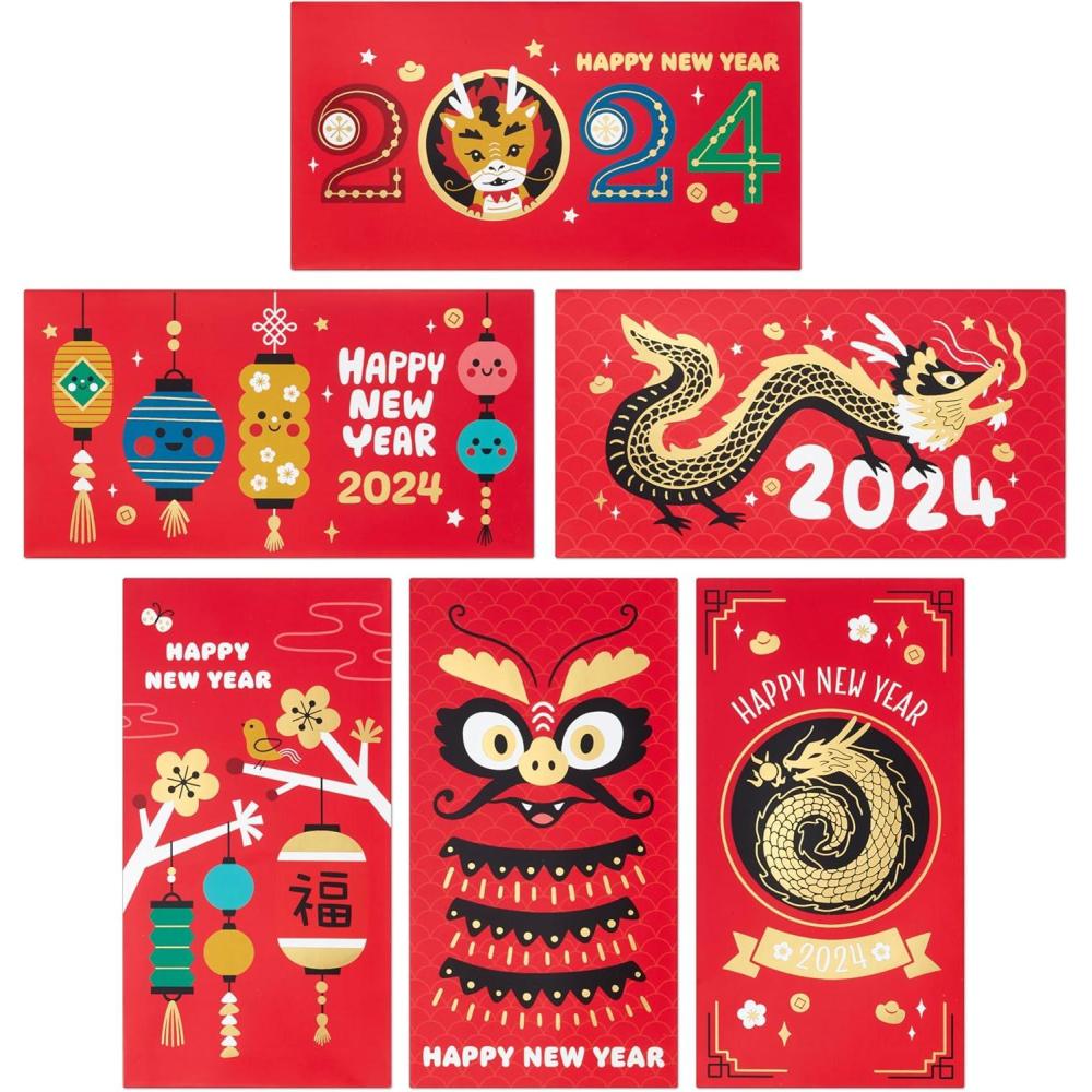 image:imageHallmark Eight Bamboo 2024 Chinese New Year Money or Gift Card Holders for Kids 36 Year of the Dragon Red Envelopes