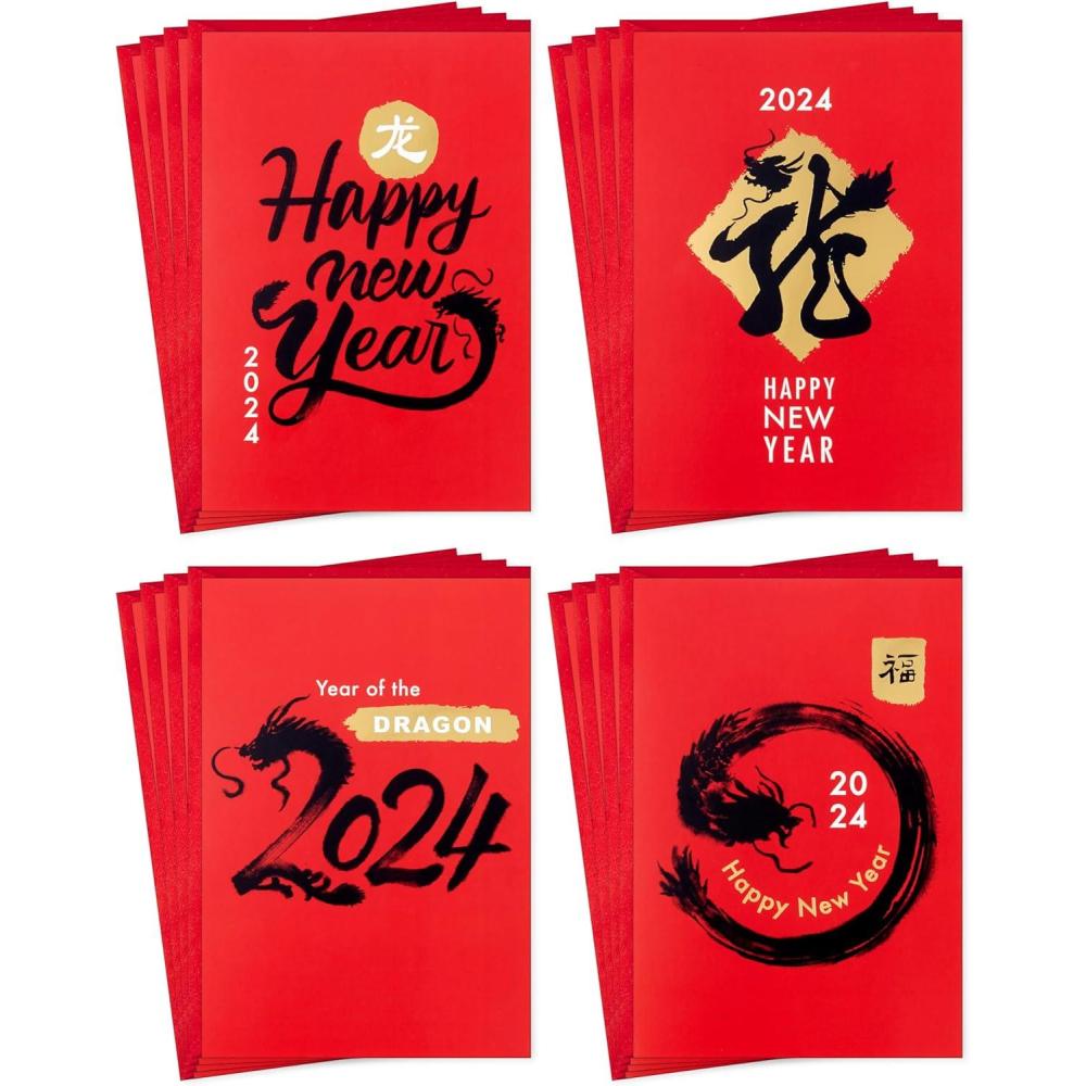 image:imageHallmark Eight Bamboo 2024 Dated Chinese New Year Card Assortment 16 Year of the Dragon Cards with Envelopes