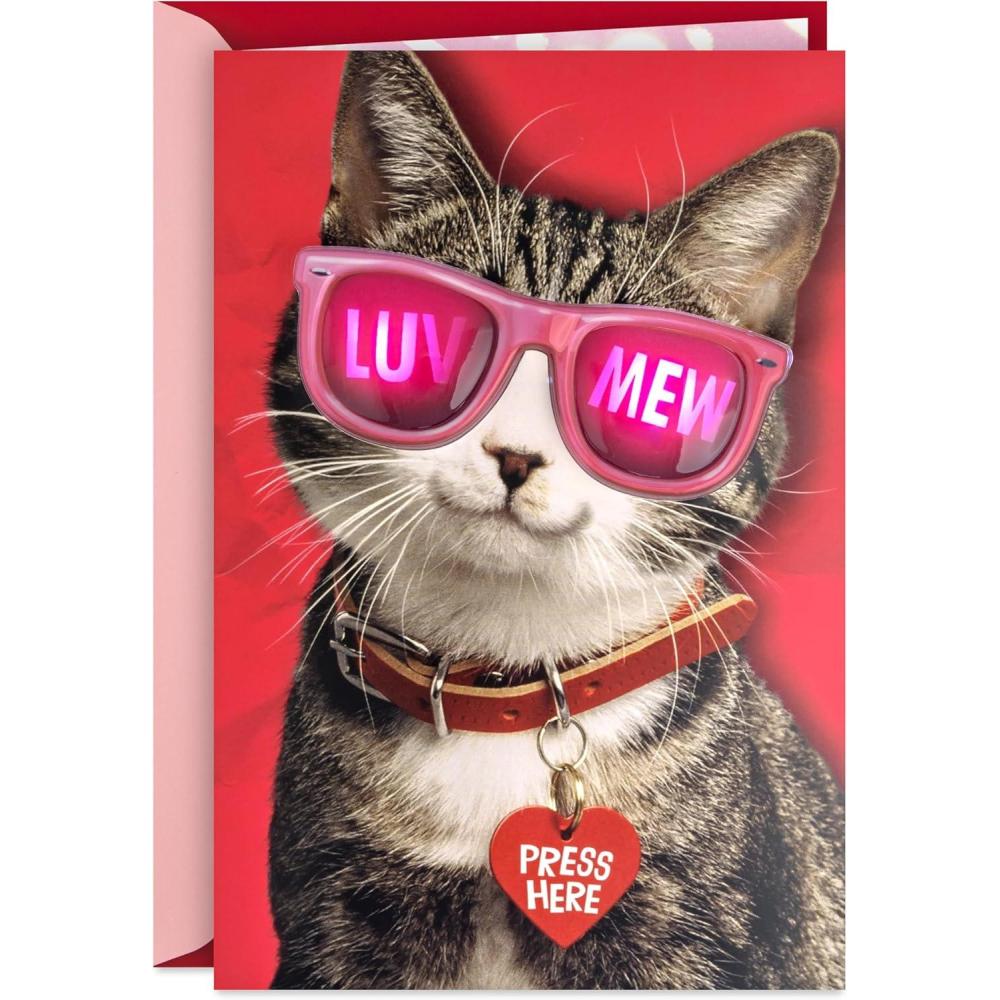 image:imageHallmark Pink Sunglasses Cat Valentines Day Card with Light and Sound Luv Mew for Kids Teens FriendsLuv Mew Valentines Day