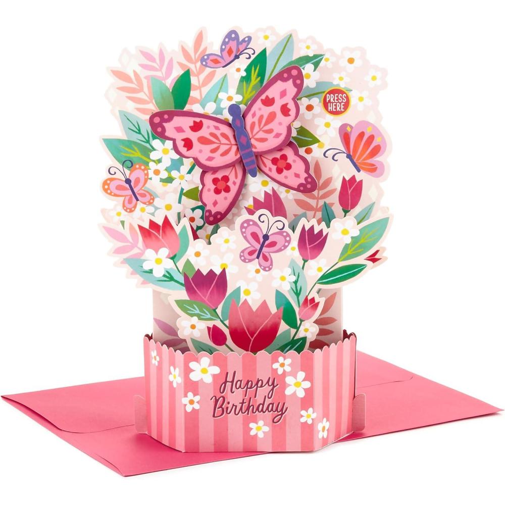 image:imageHallmark Valentines Day Pop Up Card Happy Heart Day Signature Paper Wonder 3D Card for Friend Spouse SiblingButterflies Flowers Birthday