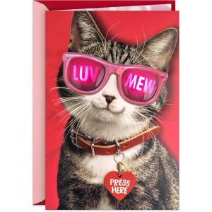 Hallmark Pink Sunglasses Cat Valentine’s Day Card with Light and Sound (Luv Mew) for Kids, Teens, Friends(Luv Mew Valentine’s Day)