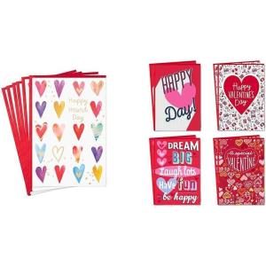 Hallmark Valentines Day Cards, Happy Heart Day (Pack of 6 Cards with Envelopes)(Happy Heart Day Watercolor Hearts)