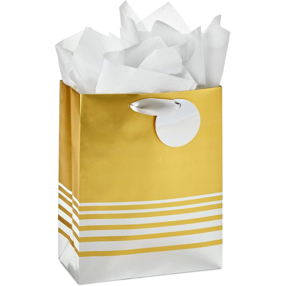 image:imageHallmark 9 Medium Gift Bag with Tissue Paper Silver and Gold Foil for Valentines Day Graduations Birthdays Bridal Showers Weddings All Occasion