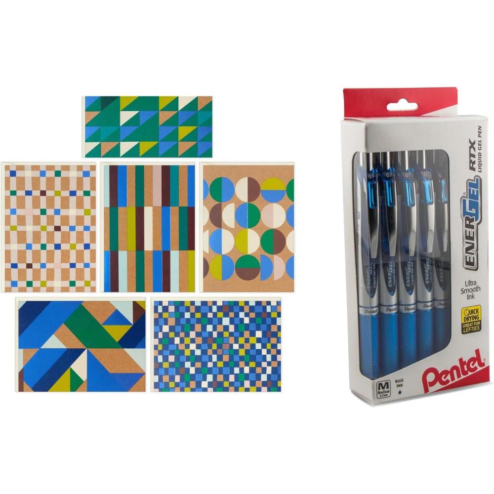image:imageHallmark Geometric Blank Cards 24 Count with Envelopes and Pentel EnerGel RTX Retractable Liquid Gel Pens Pack of 12 for Birthdays Graduation Any Occasion