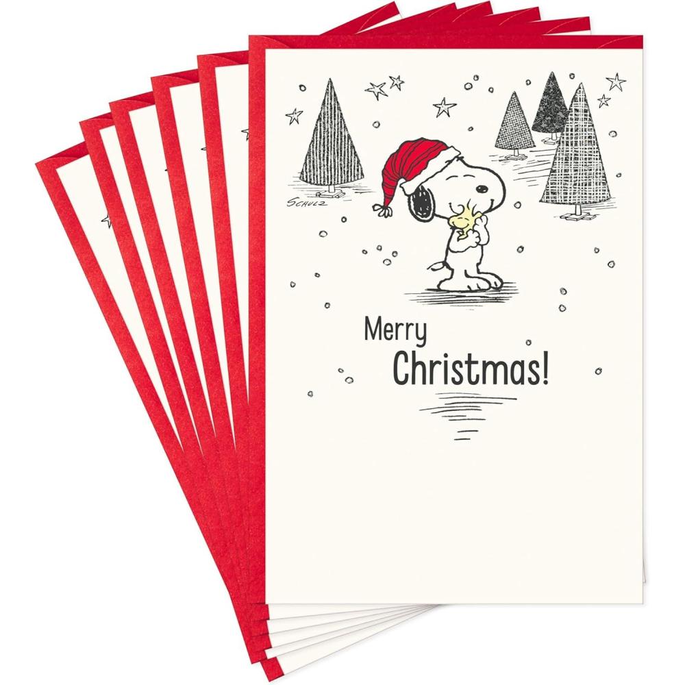 image:imageHallmark Peanuts Christmas Cards 6 Cards with Envelopes Snoopy and Woodstock