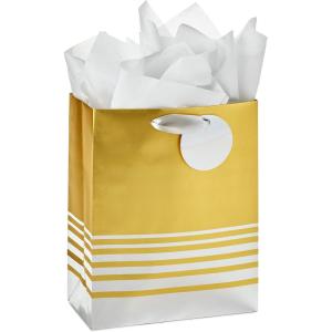 Hallmark 9″ Medium Gift Bag with Tissue Paper (Silver and Gold Foil) for Valentines Day, Graduations, Birthdays, Bridal Showers, Weddings, All Occasion