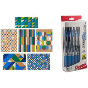Hallmark Geometric Blank Cards (24 Count with Envelopes) and Pentel EnerGel RTX Retractable Liquid Gel Pens (Pack of 12) for Birthdays, Graduation, Any Occasion