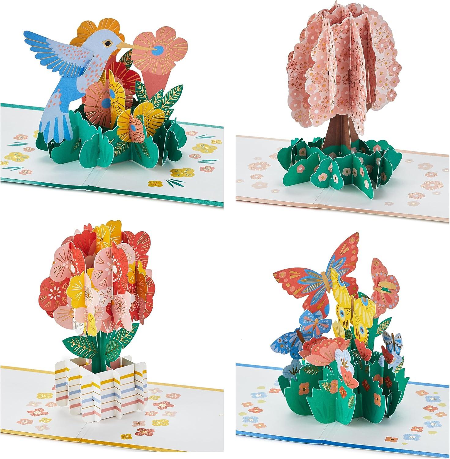 image:imageHallmark Signature Paper Wonder Pop Up Cards for Thinking of You Just Because 4 Cards Hummingbird Flowers Tree Butterflies