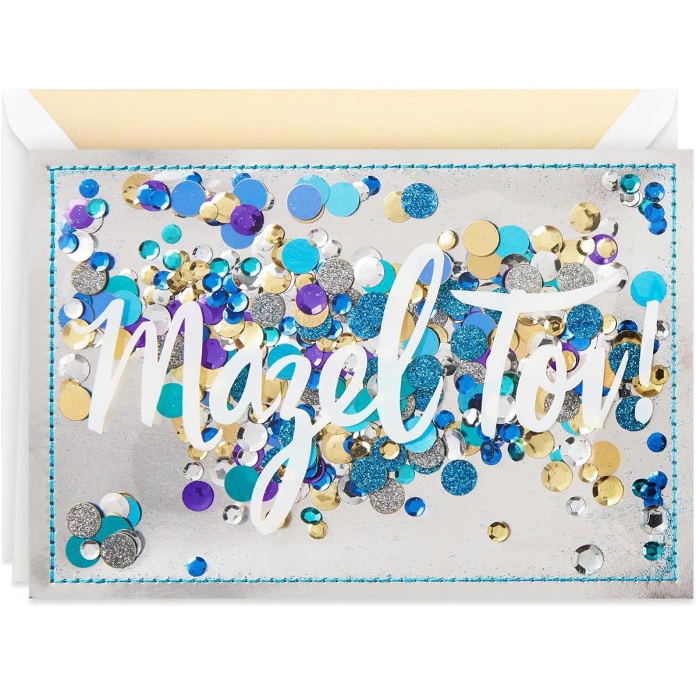 image:imageHallmark Signature Mazel Tov Blank Card Blue and Gold Confetti