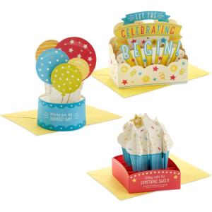 Hallmark Paper Wonder Pop Up Birthday Cards (3 Cards: Cupcake, Balloons, Celebrate)