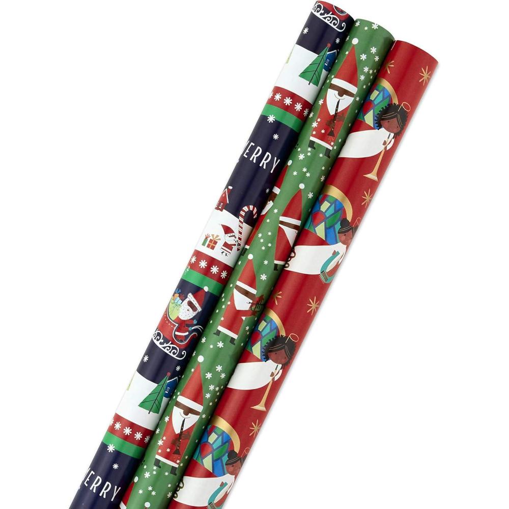 image:imageHallmark Tri Pack IOP Mahogany Roll Wrap Pack of 3 Jazzy Santa 3 PackSet of 3 Rolls  120 Sq Ft Total