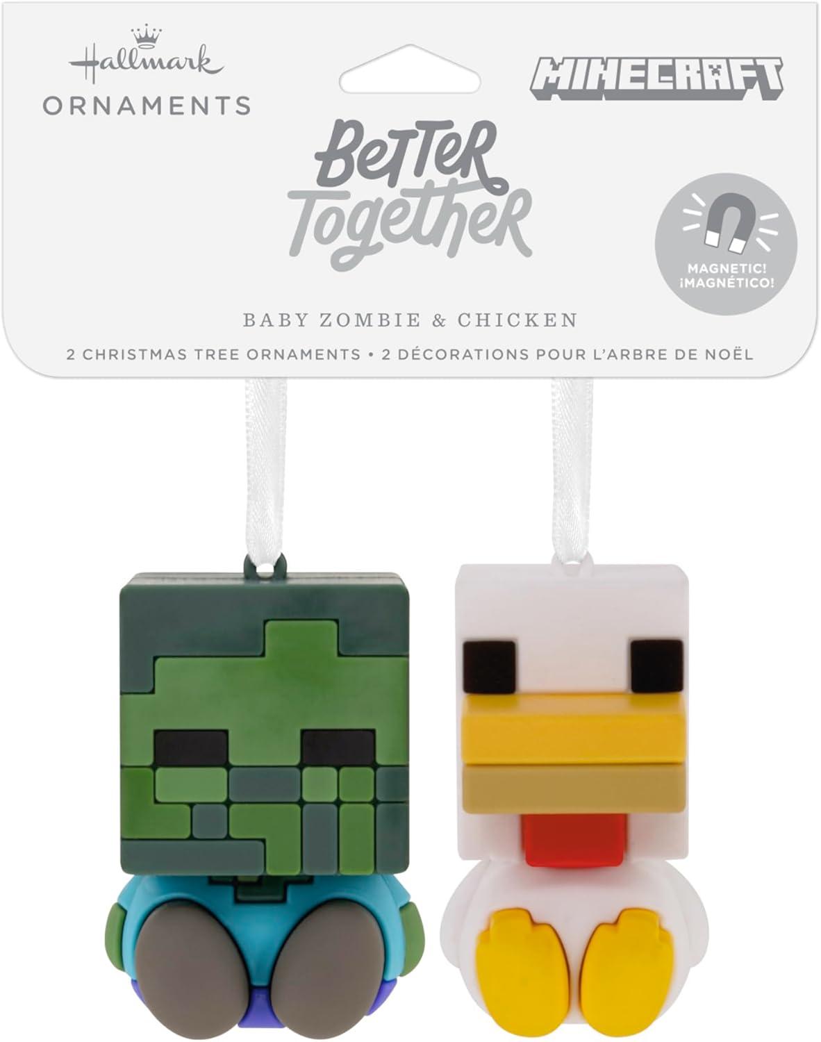 image:imageHallmark Better Together Minecraft Zombie and Chicken Jockey Magnetic Christmas Ornaments Set of 2 Gifts for Gamers