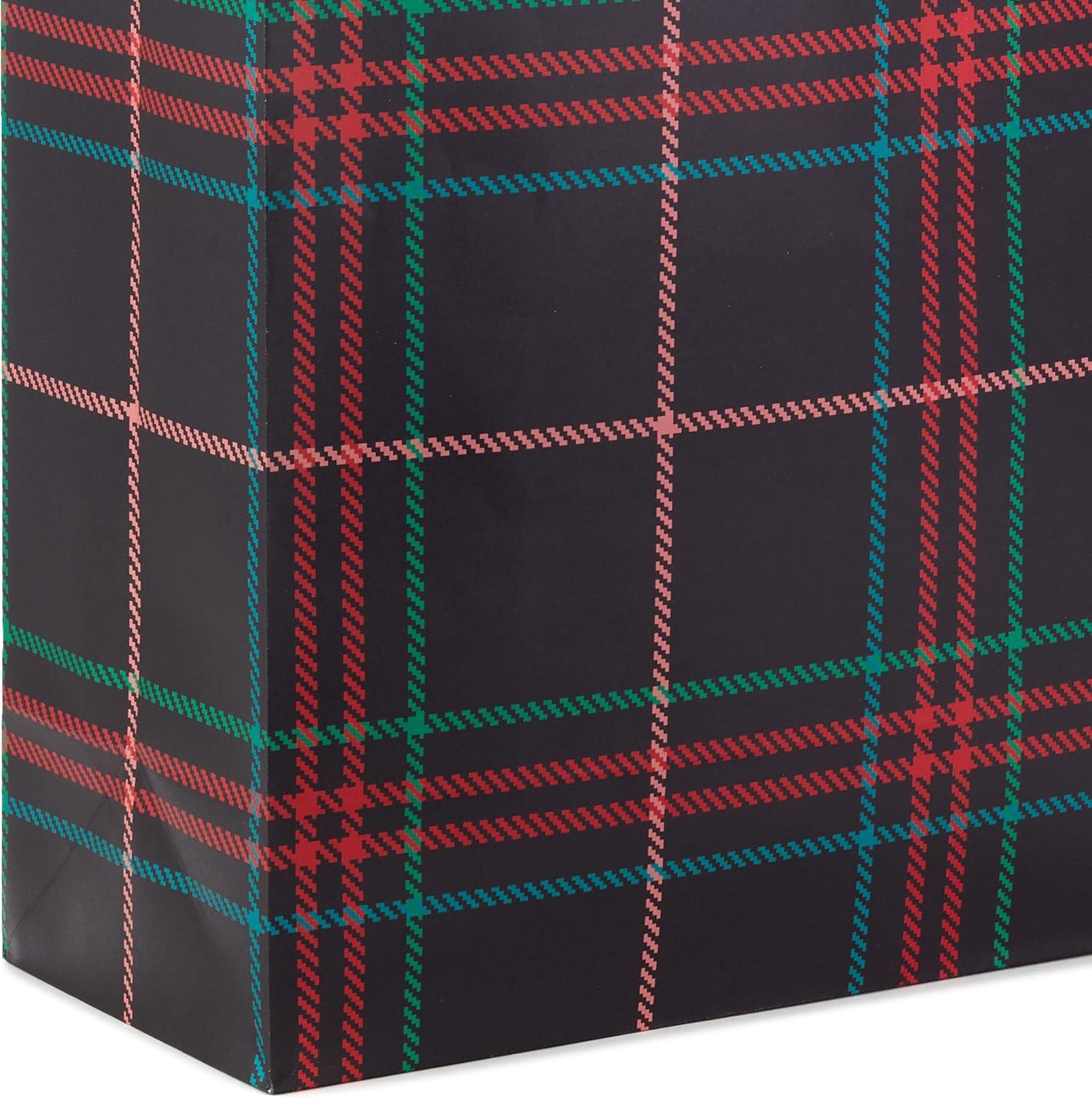 image:imageHallmark 15 Extra Large Christmas Gift Bag Set 2 Bags Classic Santa Black Red and Green Plaid for Friends Family Teachers Coworkers1 Count Pack of 2