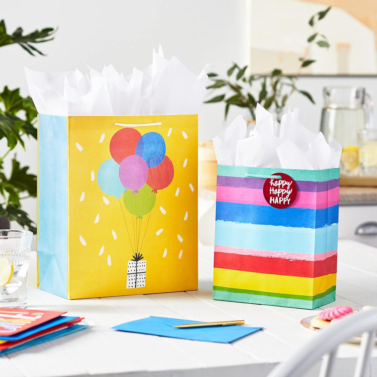 image:imageHallmark Assorted Birthday Gift Bags 8 Bags 4 Medium 9 4 Large 13 Birthday Cake Stripes Balloons Solids in Red Yellow BlueBirthday Cake