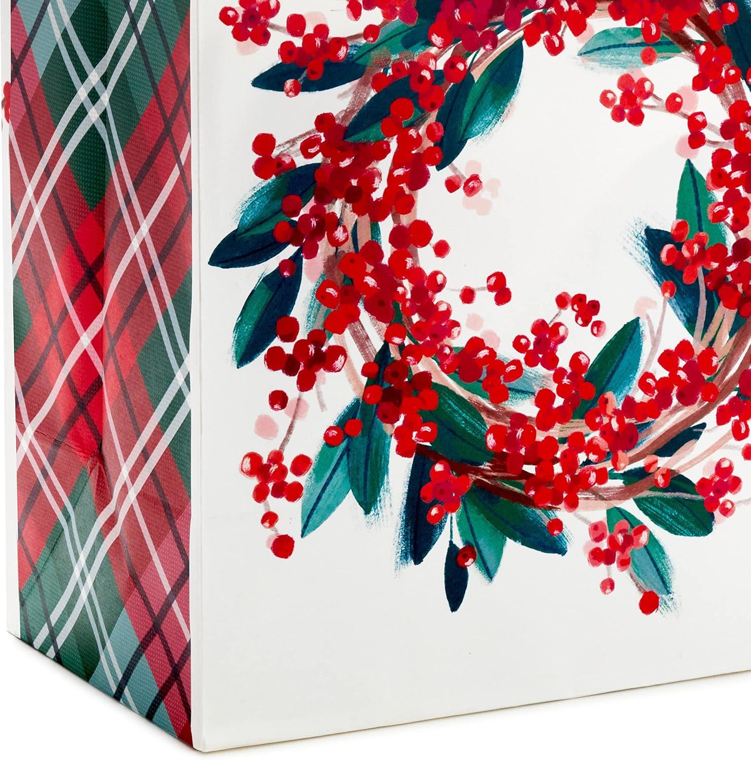 image:imageHallmark Assorted Christmas Gift Bag Bundle 8 Bags 2 Small 5 3 Medium 8 3 Large 11 Classic Santa Black and Red Plaid Snowflakes Holly