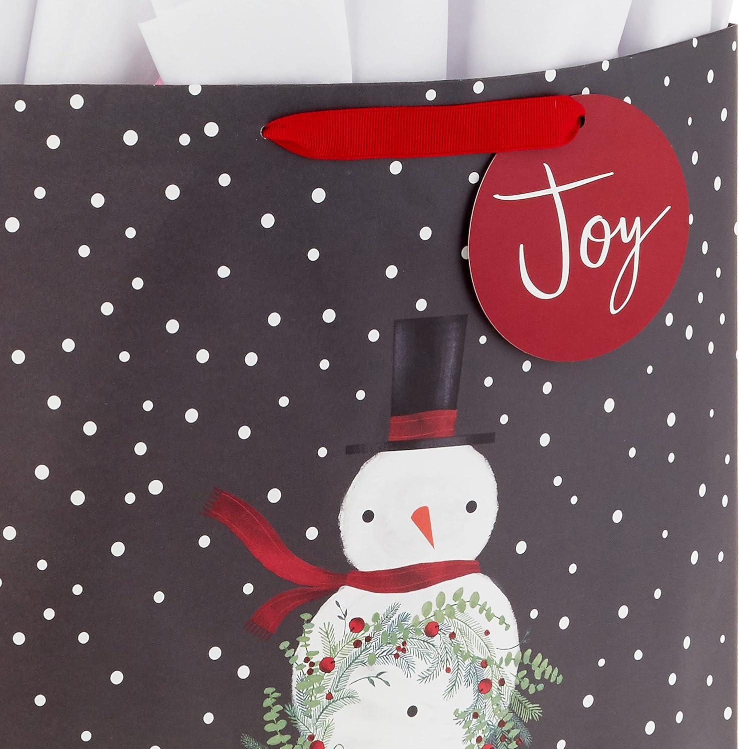 image:imageHallmark Holiday Gift Bag Bundle with Tissue Paper and Gift Tags 3 Bags 2 Extra Large 15 1 Large 13 Gray Plaid Snowy Farmhouse Rustic Snowman