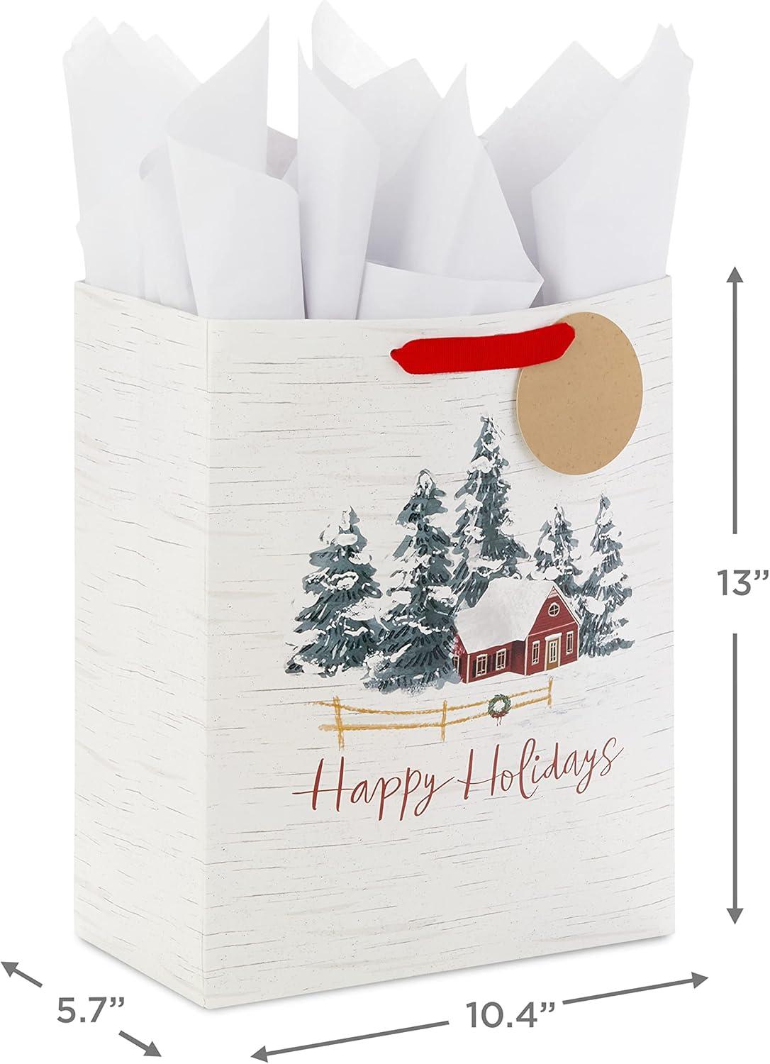 image:imageHallmark Holiday Gift Bag Bundle with Tissue Paper and Gift Tags 3 Bags 2 Extra Large 15 1 Large 13 Gray Plaid Snowy Farmhouse Rustic Snowman