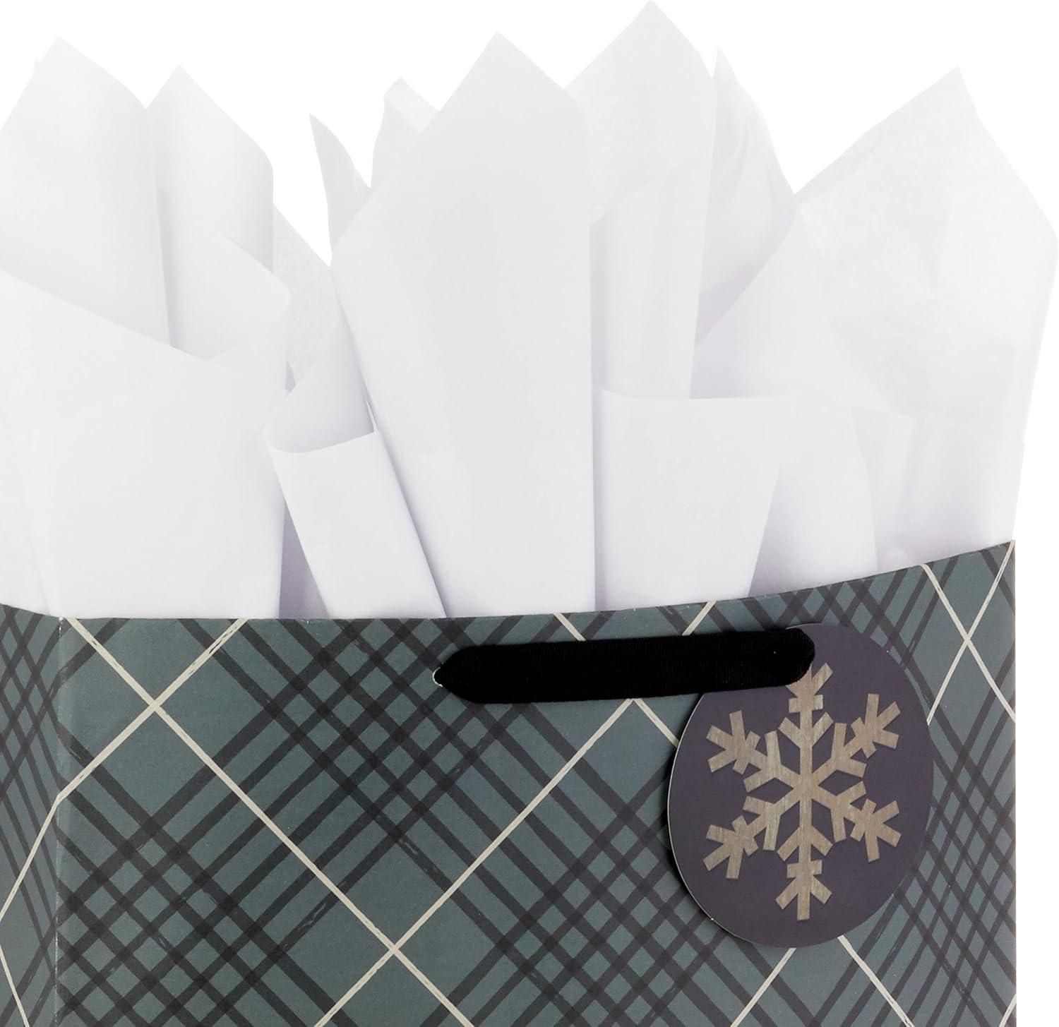 image:imageHallmark Holiday Gift Bag Bundle with Tissue Paper and Gift Tags 3 Bags 2 Extra Large 15 1 Large 13 Gray Plaid Snowy Farmhouse Rustic Snowman
