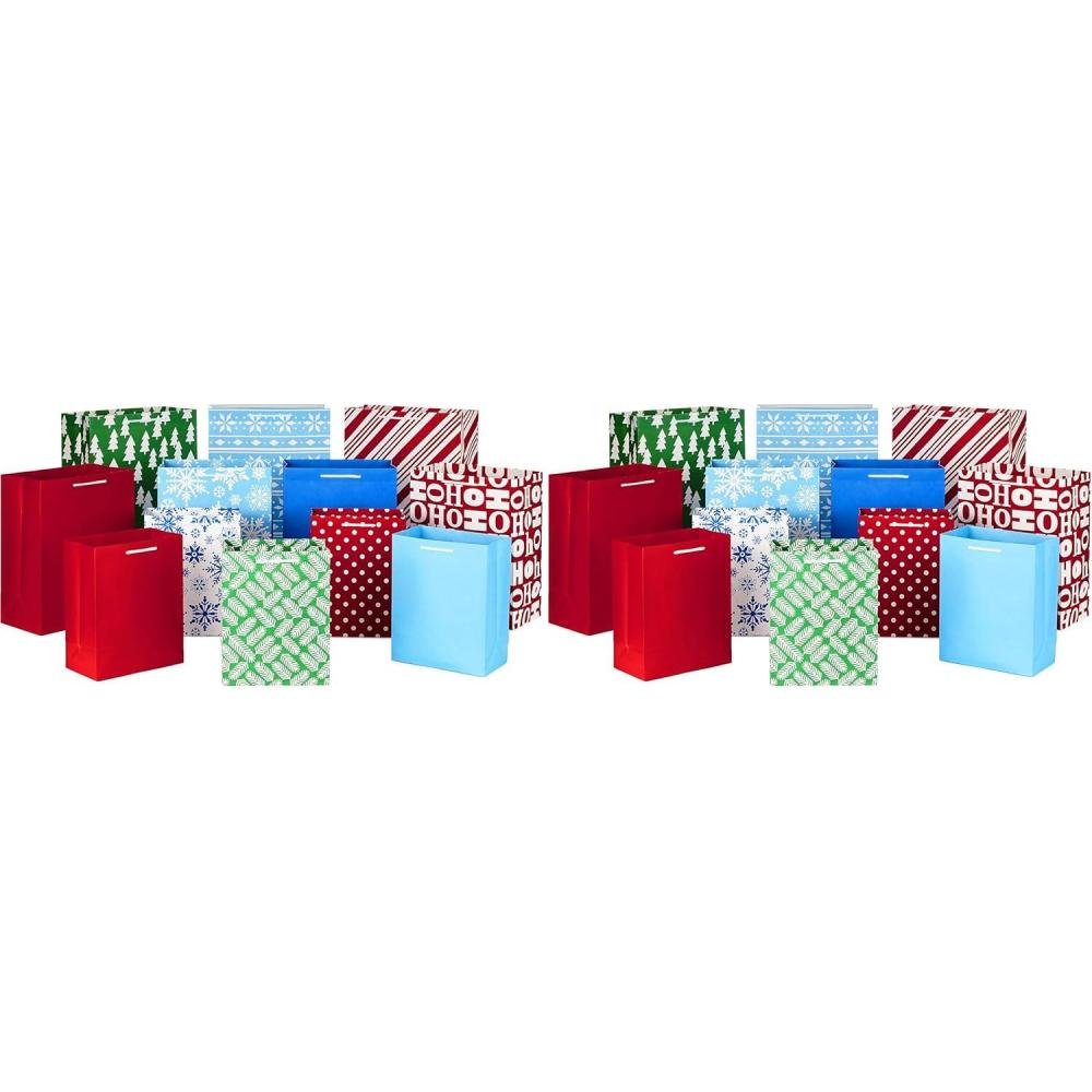 image:imageHallmark Christmas Gift Bags Assorted Sizes 12 Bags 5 Medium 8 4 Large 11 3 Extra Large 14 Red Blue Green Solids Snowflakes Stripes12 Piece Assortment Pack of 2
