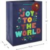 Hallmark Holiday Gift Bag Bundle (4 Large 13″ Gift Bags, 2 Designs in Navy Blue, Dark Red, Orange, Green) Joy to the World, Peace Dove for Christmas, Hanukkah, Kwanzaa, Three Kings Day(Peace Dove  Joy to the World)