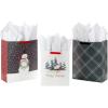 Hallmark Holiday Gift Bag Bundle with Tissue Paper and Gift Tags (3 Bags: 2 Extra Large 15″, 1 Large 13″) Gray Plaid, Snowy Farmhouse, Rustic Snowman