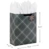 Hallmark Holiday Gift Bag Bundle with Tissue Paper and Gift Tags (3 Bags: 2 Extra Large 15″, 1 Large 13″) Gray Plaid, Snowy Farmhouse, Rustic Snowman