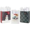 Hallmark Holiday Gift Bag Bundle with Tissue Paper and Gift Tags (3 Bags: 2 Extra Large 15″, 1 Large 13″) Gray Plaid, Snowy Farmhouse, Rustic Snowman