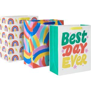 Hallmark Assorted Birthday Gift Bags (8 Bags: 4 Medium 9″, 4 Large 13″) Birthday Cake, Stripes, Balloons, Solids in Red, Yellow, Blue(Best Day Ever)