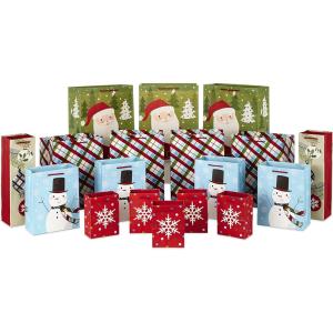 Hallmark Bulk Christmas Gift Bags Assorted Sizes (18 Gift Bags: 5 Small 5″, 4 Medium 8″, 4 Large 11″, 3 XL 14″, 2 Bottle Bags) Santa, Snowman, Plaid, Snowflake, Bottle Bags