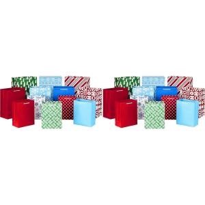 Hallmark Christmas Gift Bags Assorted Sizes (12 Bags: 5 Medium 8″, 4 Large 11″, 3 Extra Large 14″) Red, Blue, Green, Solids, Snowflakes, Stripes(12 Piece Assortment (Pack of 2))