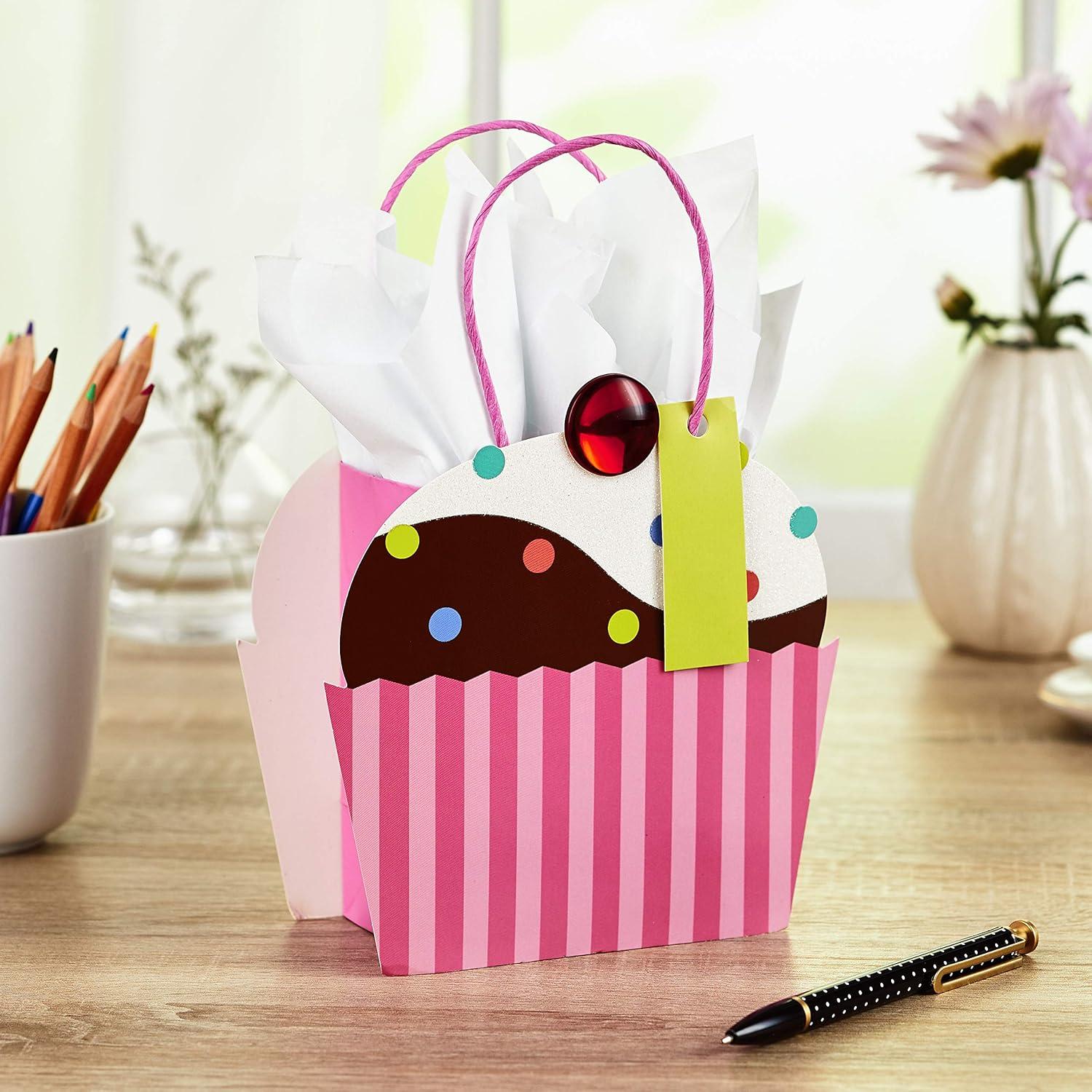 image:imageHallmark 5 Small Gift Bag with Tissue Paper Cupcake for Birthdays Mothers Day Baby Showers Bridal Showers or Any OccasionPink Cupcake