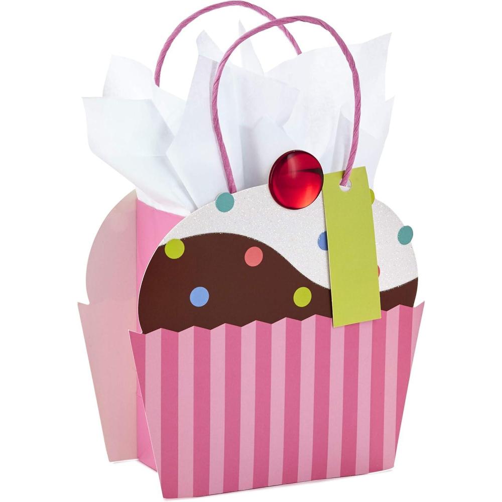 image:imageHallmark 5 Small Gift Bag with Tissue Paper Cupcake for Birthdays Mothers Day Baby Showers Bridal Showers or Any OccasionPink Cupcake