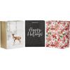 Hallmark 17″ Oversized Holiday Gift Bags (3 Bags: Dark Gray and White Happy Holidays, Winter Deer, Pink Poinsettias) for Christmas, Winter Birthdays, Weddings
