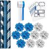 Hallmark Navy Blue Christmas Wrapping Paper Set (90 sq. ft. ttl, 10 Bows, 4 Ribbon Colors, 40 Gift Tag Stickers) Snowman, Stripes, Snowflakes, (0005JXW1198)(Navy  White and Silver)