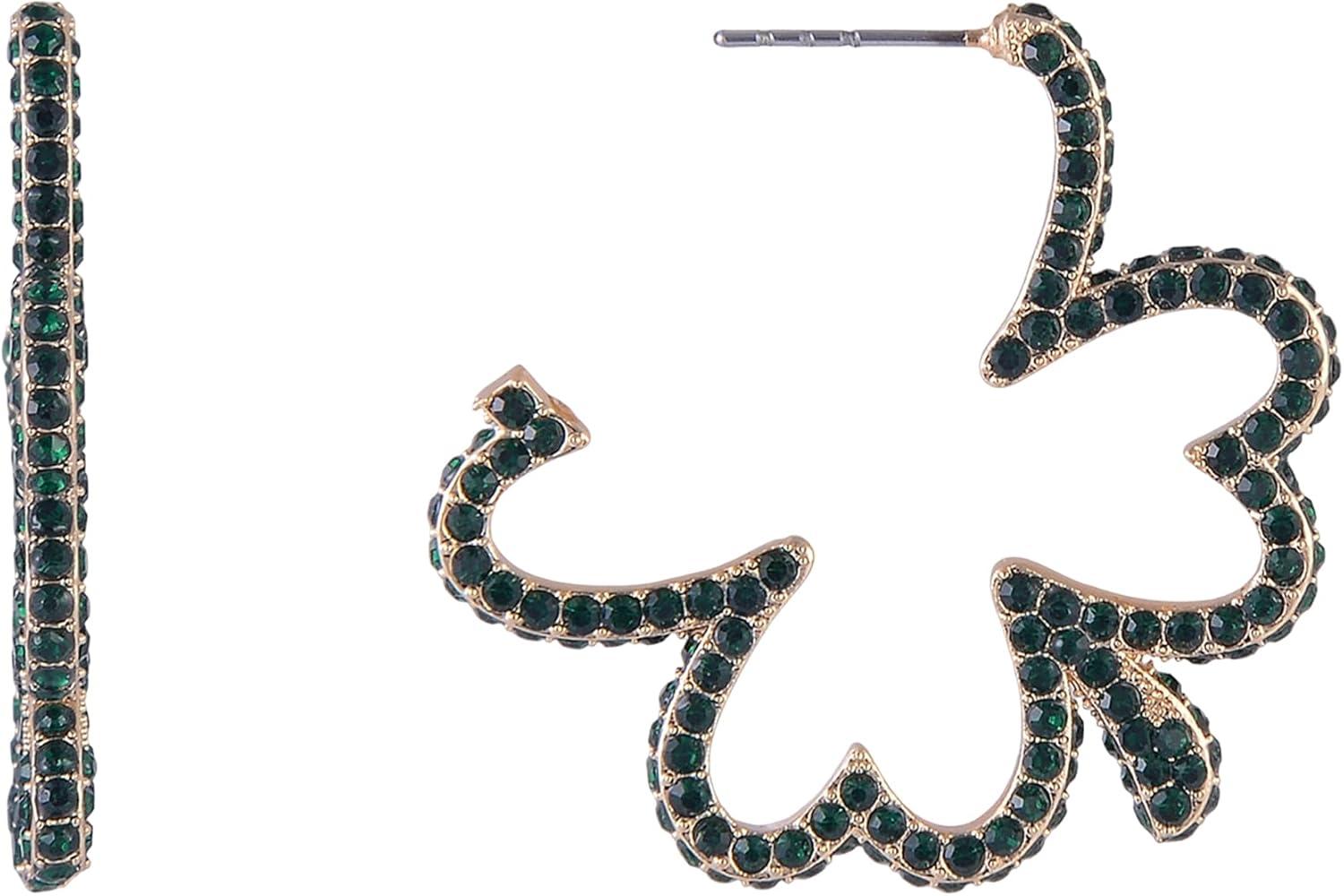 image:imageHallmark St Patricks Day Green Stone Shamrock Hoop Earrings