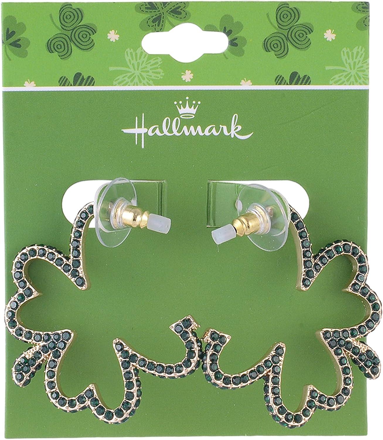 image:imageHallmark St Patricks Day Green Stone Shamrock Hoop Earrings