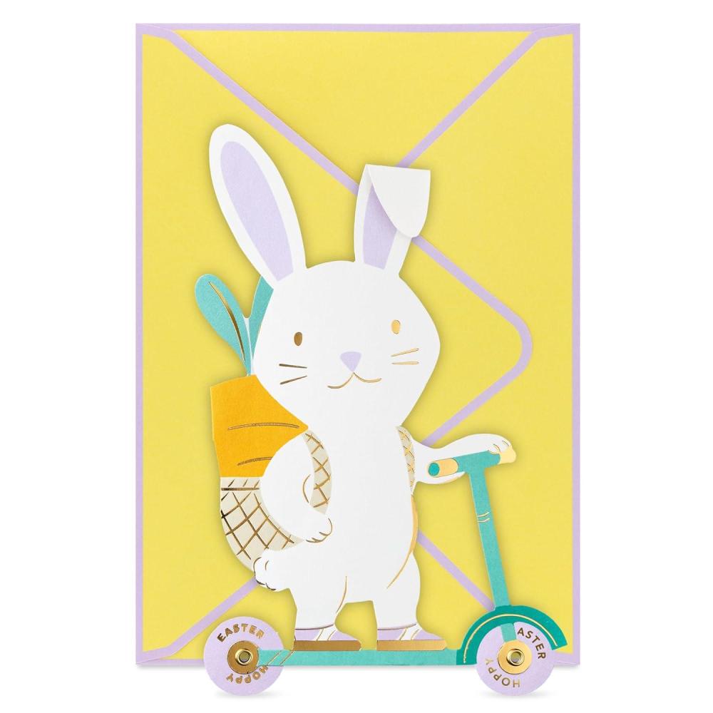 image:imageHallmark Kids Easter Card Wheely Fun DieCut Bunny on Scooter with Removable Carrot Card for Son Daughter Grandchild