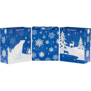 Hallmark 13″ Christmas Gift Bags – Snowflakes on Blue, Polar Bear, Snowy Woodland Scene (3 Large Blue Bags) for Holiday Parties, Winter Birthdays, Baby Showers(1 Count (Pack of 3))