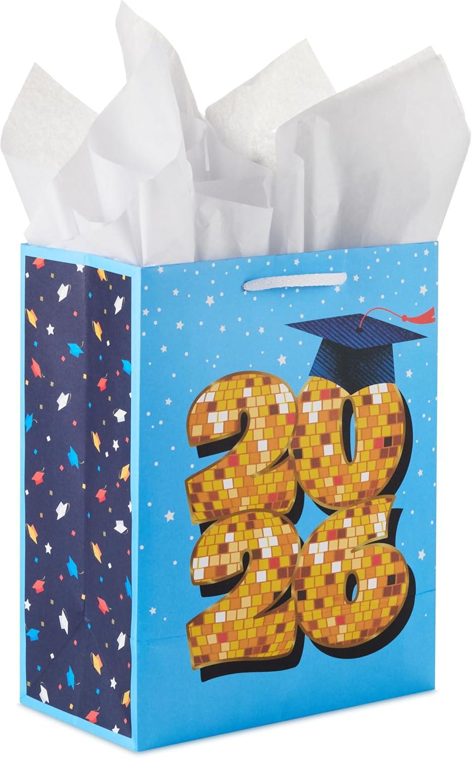image:imageHallmark 9 Medium YearDated Graduation Gift Bag with Tissue Paper Class of 2026 Gold Disco Ball on Blue with Stars for High School College University
