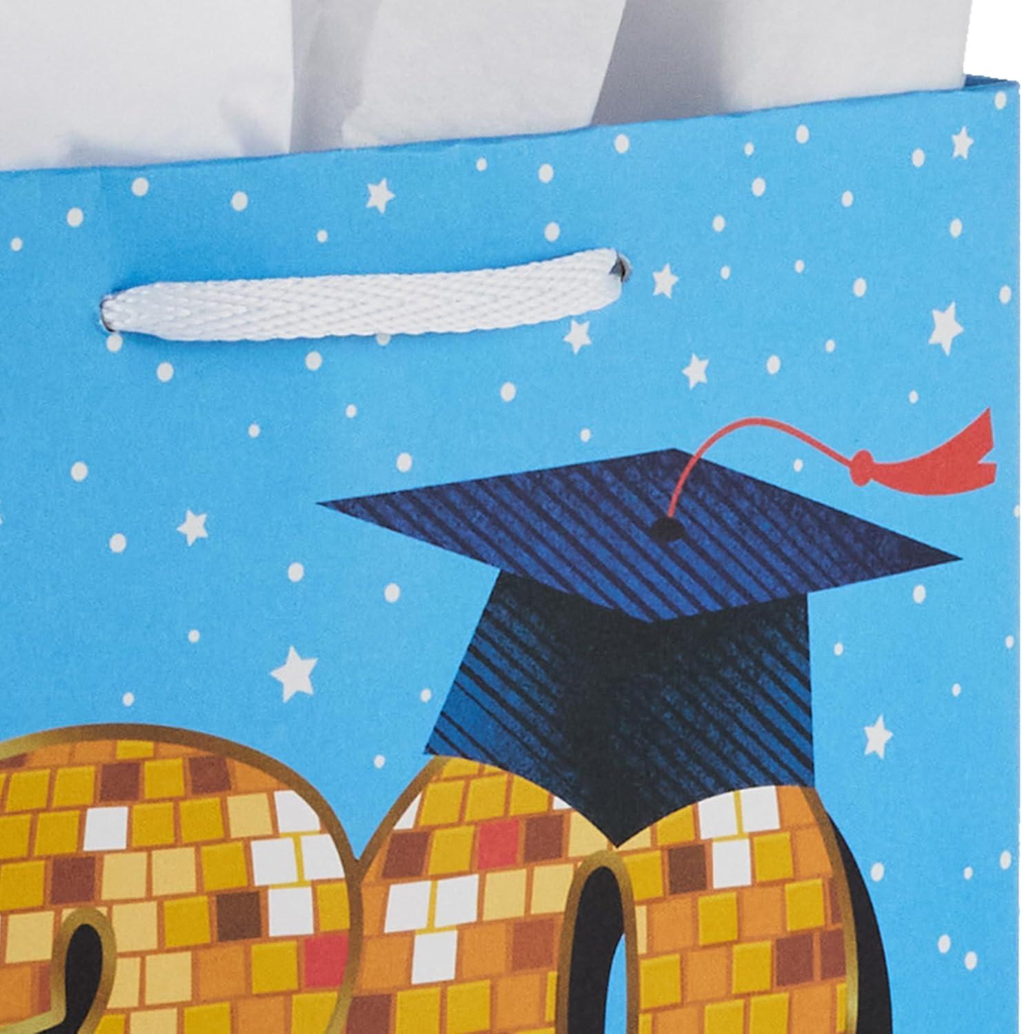 image:imageHallmark 9 Medium YearDated Graduation Gift Bag with Tissue Paper Class of 2026 Gold Disco Ball on Blue with Stars for High School College University