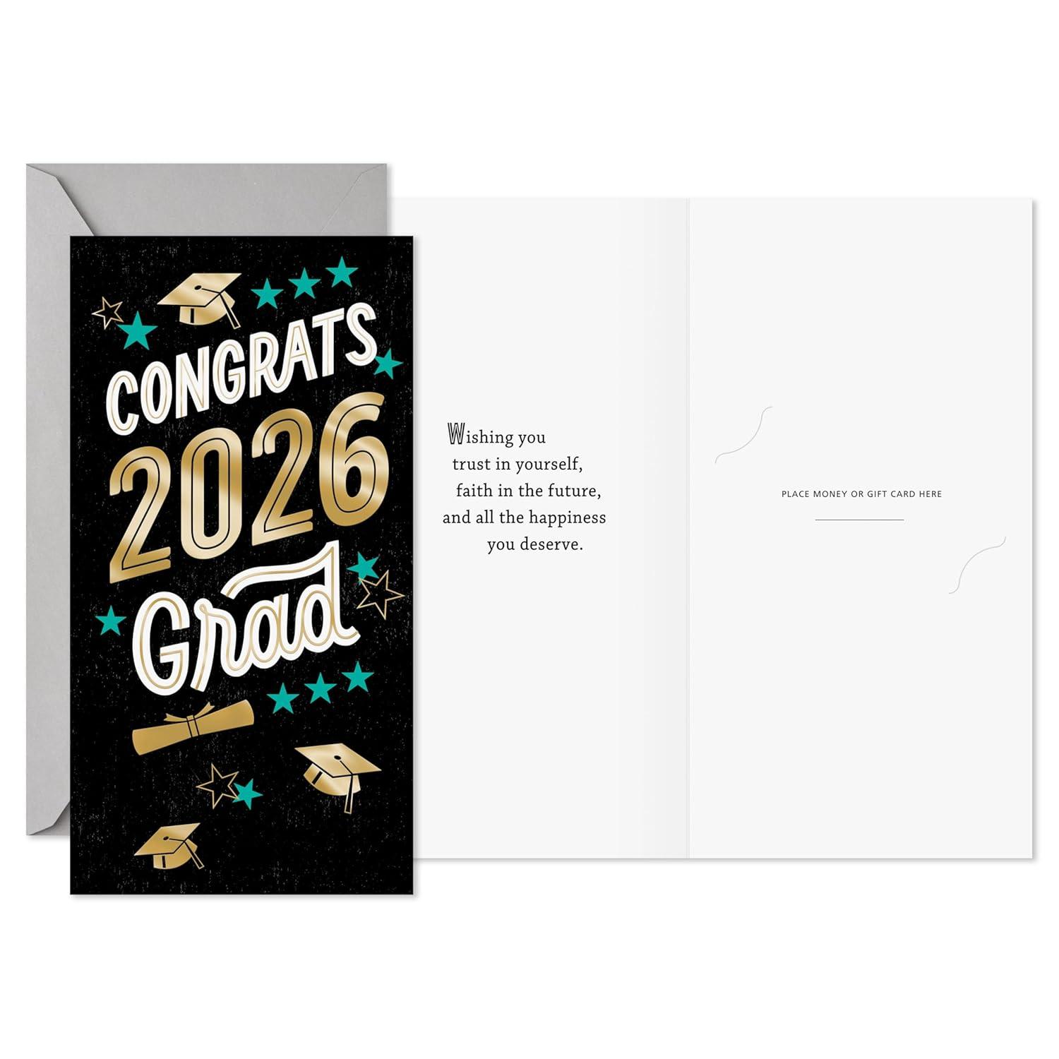 image:imageHallmark YearDated Graduation Money Holder Cards Congrats 2026 Grad 10 Cards with Envelopes Black Blue Gold Foil
