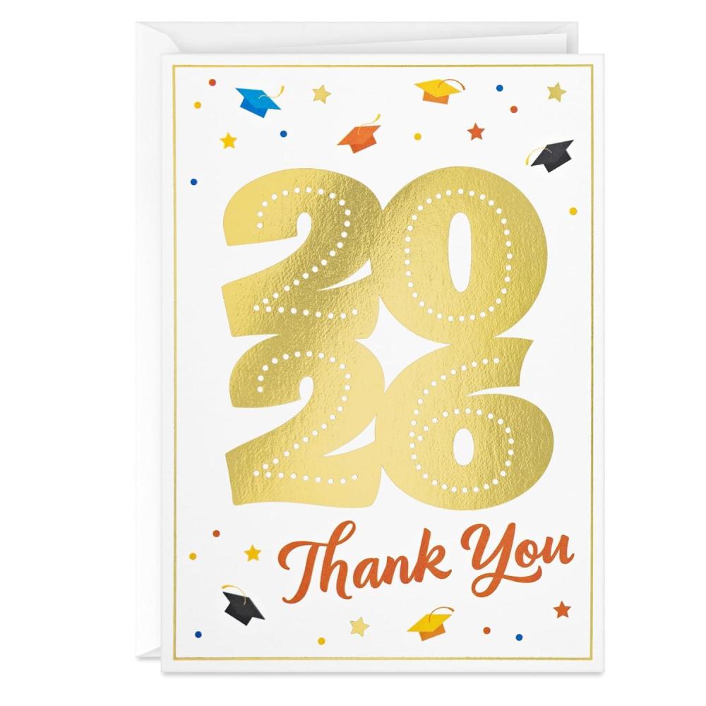 image:imageHallmark Bulk YearDated Graduation 2026 Thank You Notes Colorful Caps and Gold Foil 40 Blank Cards with Envelopes for High School College University