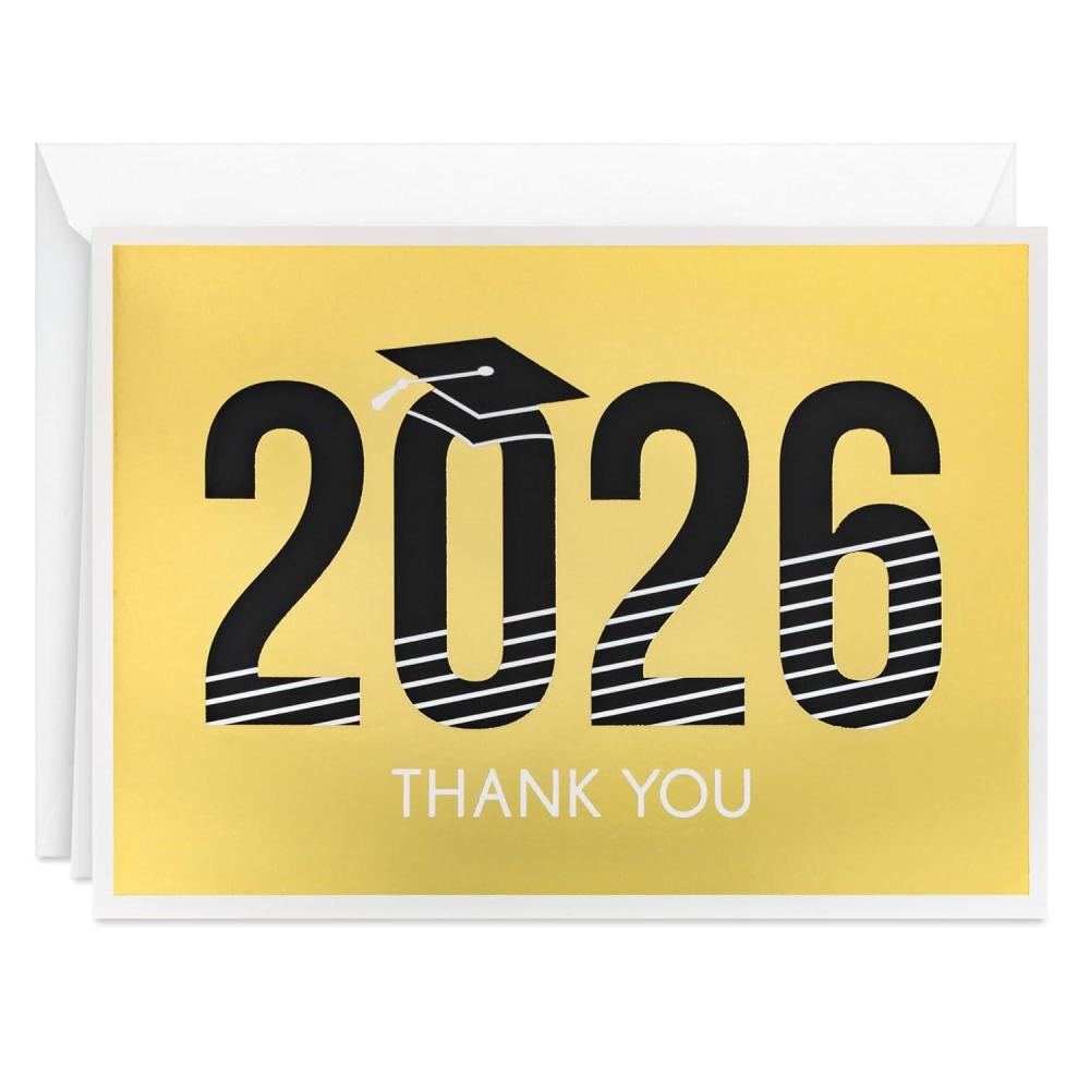 image:imageHallmark Bulk YearDated Graduation Thank You Notes 2026 Black with Gold Foil 40 Blank Cards with Envelopes for High School College University