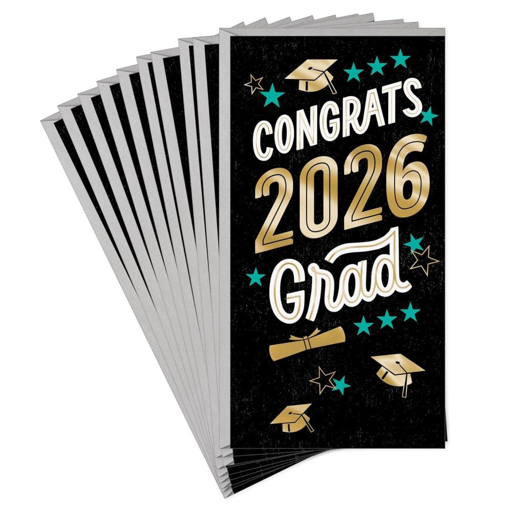 image:imageHallmark YearDated Graduation Money Holder Cards Congrats 2026 Grad 10 Cards with Envelopes Black Blue Gold Foil