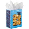 Hallmark 9″ Medium Year-Dated Graduation Gift Bag with Tissue Paper (Class of 2026, Gold Disco Ball on Blue with Stars) for High School, College, University