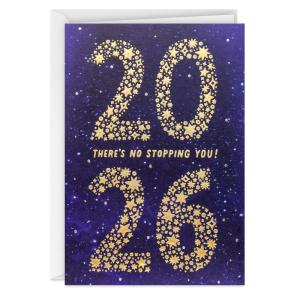 Hallmark Year-Dated Graduation Card, Class of 2026 (There’s No Stopping You) Gold Foil Stars on Blue