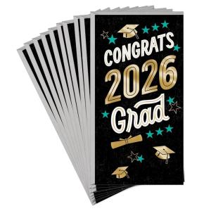 Hallmark Year-Dated Graduation Money Holder Cards, Congrats 2026 Grad (10 Cards with Envelopes) Black, Blue, Gold Foil