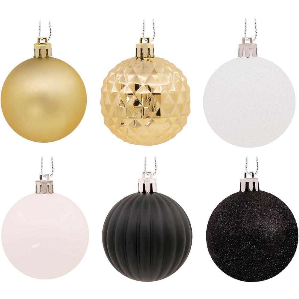 image:imageHallmark Black Gold White Shatterproof Christmas Ornaments Set 30Piece