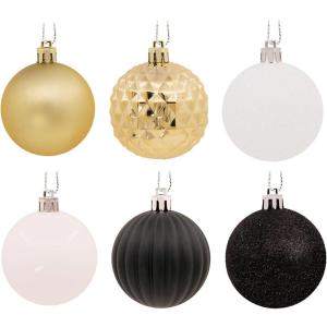 Hallmark Black, Gold, White Shatterproof Christmas Ornaments Set, 30-Piece